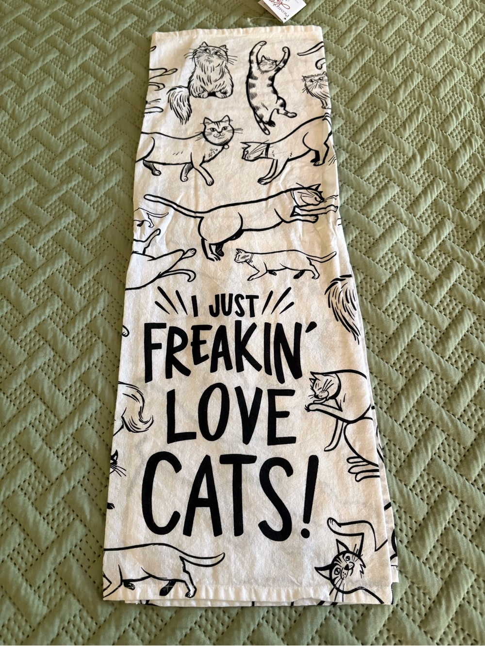 Primitives by Kathy Black and White 'I Just Freakin' Love Cats!' Kitchen Towel
